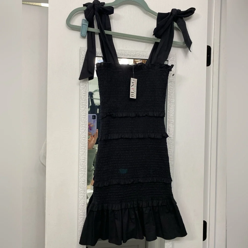 NWT HYFVE Tie Strap Smocked Mini Dress - Picture 3 of 8